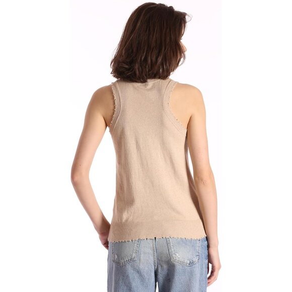Women's Cotton Cashmere Frayed Crew Neck Tank Top Small Casual Edgy Versatile - Picture 3 of 3